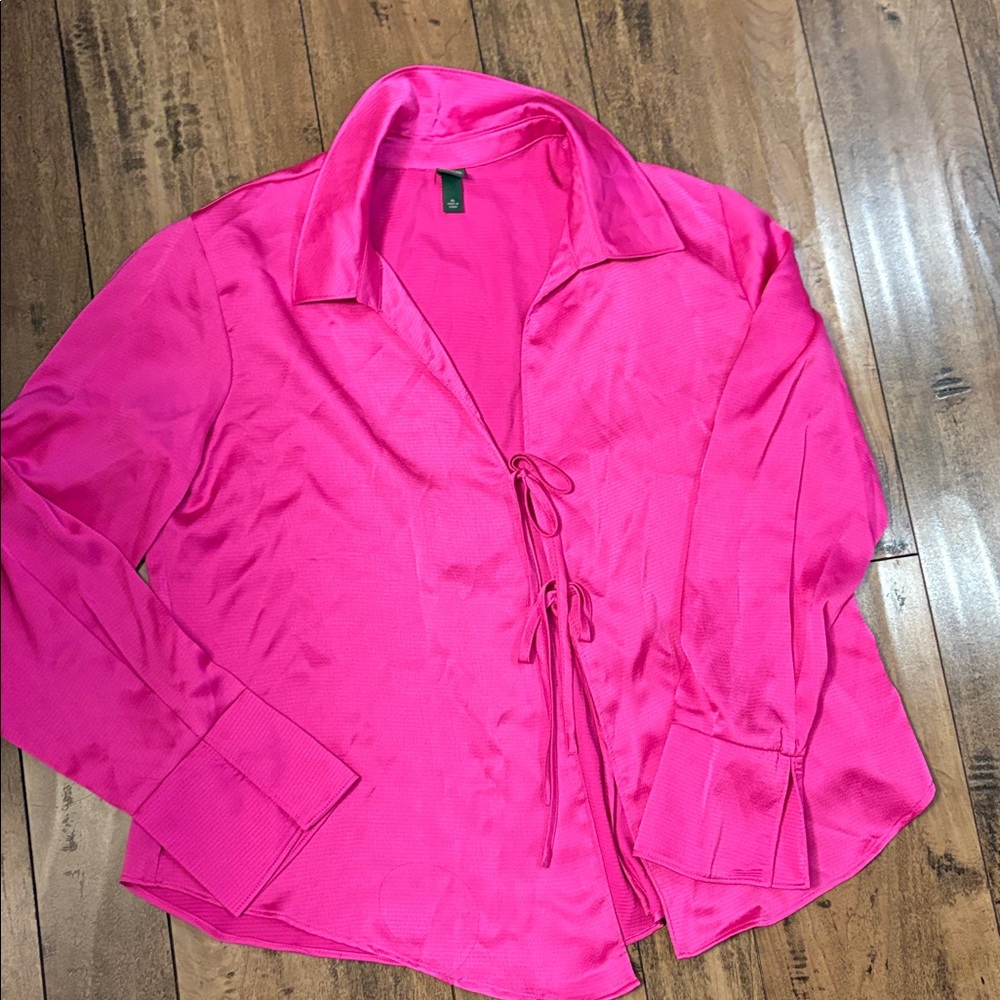 Bright Pink Tie-Front Blouse